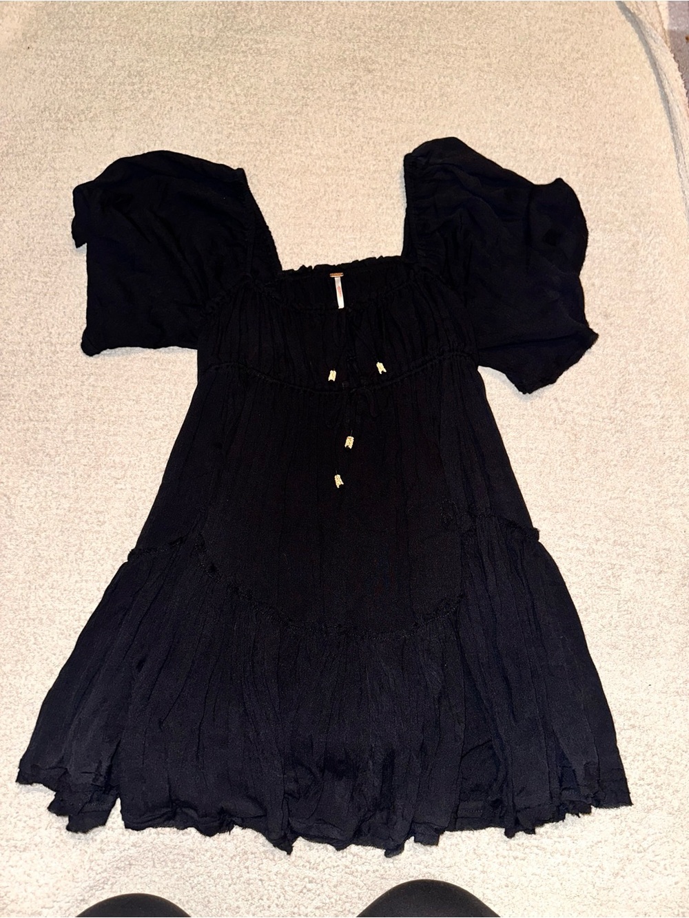 Free People Black Mini Dress with Puff Sleeves